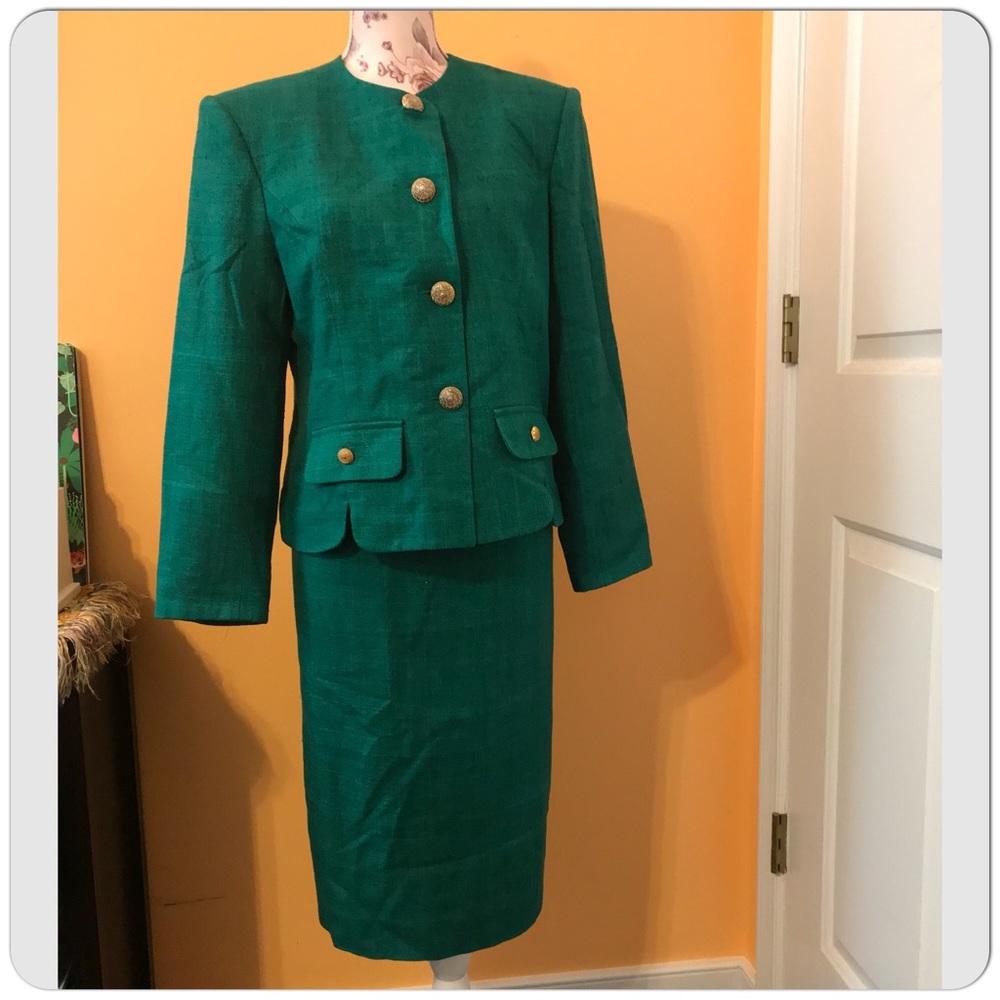 Vintage Green Suit with Blazer & Skirt